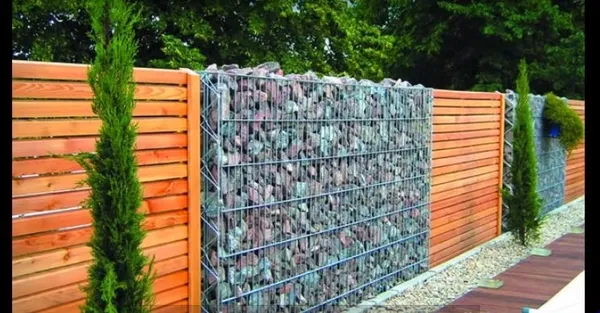 gabion fences with wood
